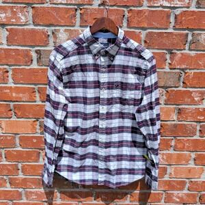 American Eagle Button Down Shirt Mens L Maroon Navy Plaid Long Sleeve
